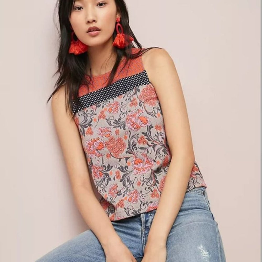 Anthropologie Meadow Rue Poppy Jacquard Tank in Red Motif, XS